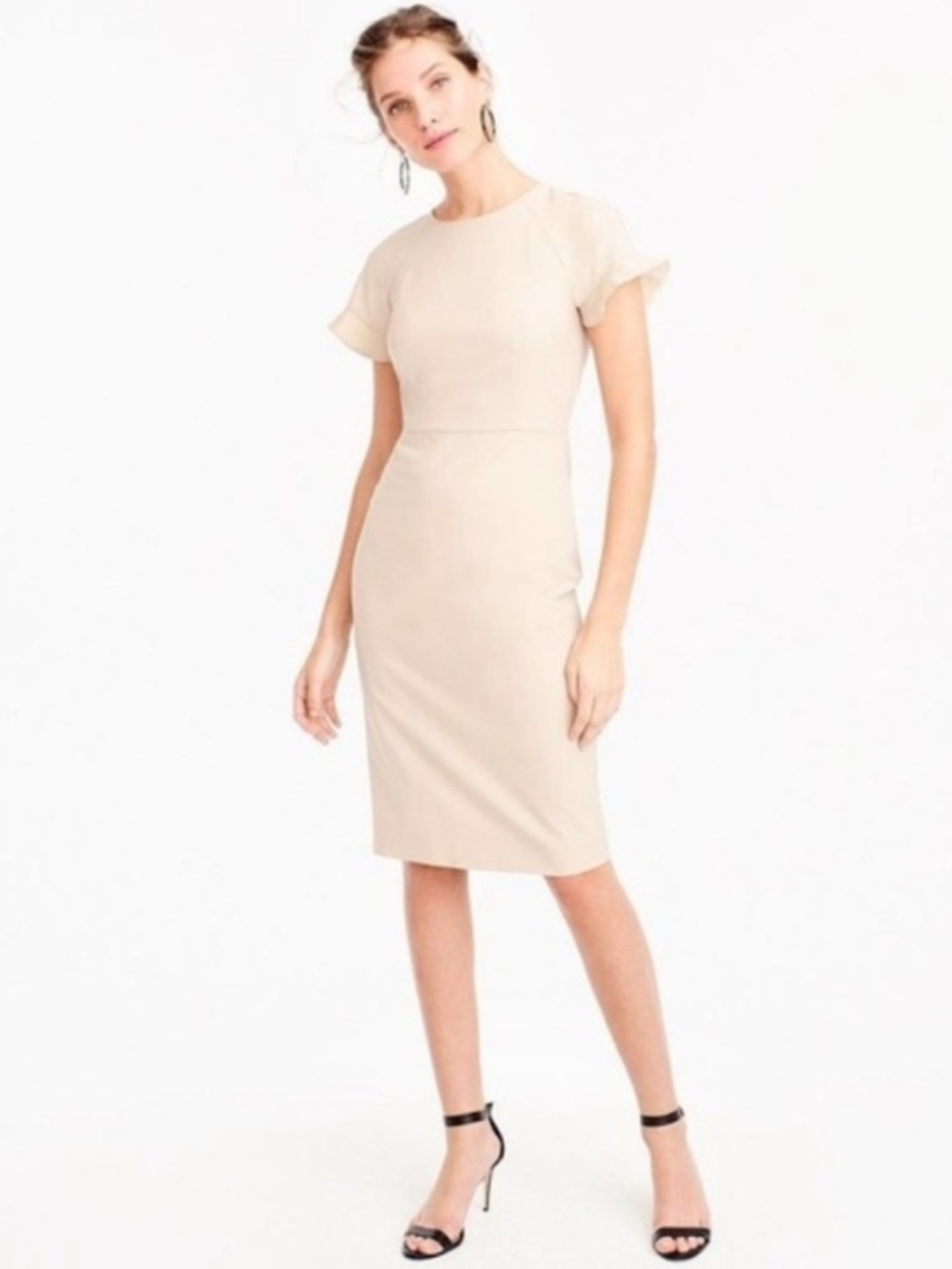 J. Crew Ruffle Sleeve Sheath Dress Ivory Wool Blend Size 0 Neutral Timeless